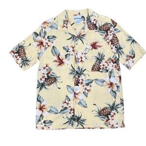 Breakwater Silk Men's Hawaiian Tropical Shirt Yellow Pineapples Size Medium
